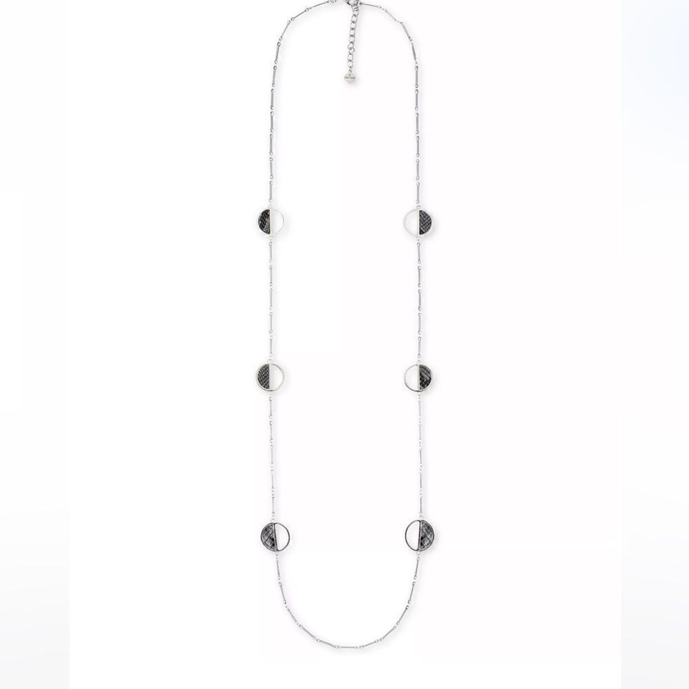 NWT ALFANI Silver-Tone Faux-Leather Inlay Hoop Long Station Necklace, 42" + 2"